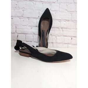 Matt Bernson Women's Size 7 Black Suede Pointed Toe Slingback Bow Flats Leather